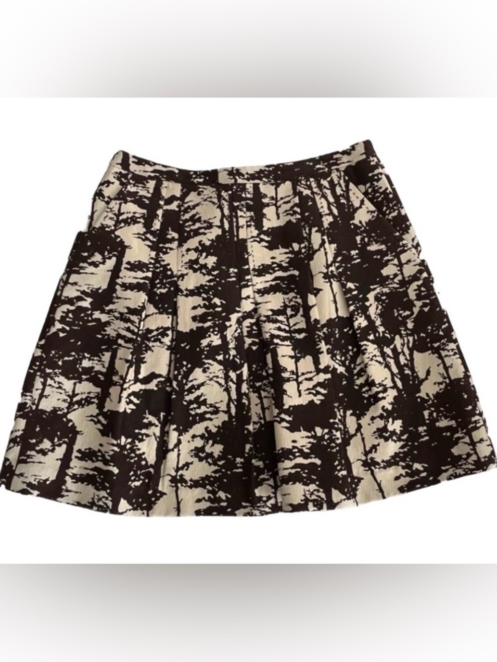 Tory Burch Skirt Size 6 A-Line @ Knee Brown & Cream Art 100% Silk Lining Pleated